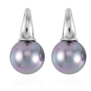 Gray Shell Pearl Earrings in Silvertone